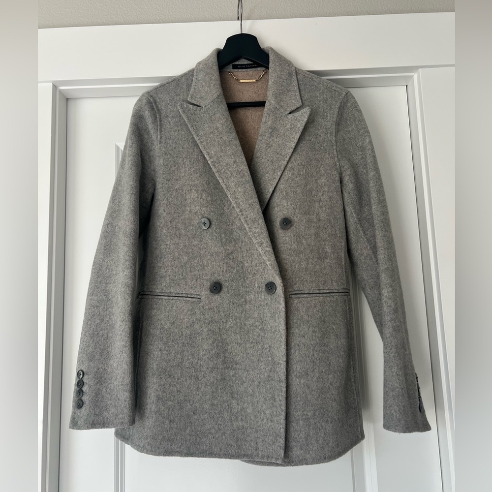 Elie Tahari 100% Wool Double Breasted Jacket Size S Gray